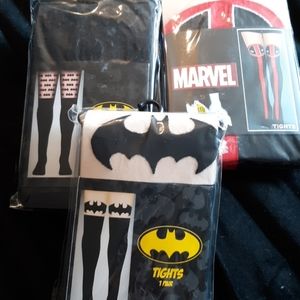 Marvel Deadpool and Batman tights
